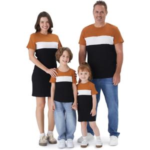 PATPAT Matching Family Outfits Mom and Me Matching Outfits Short Sleeve Round Neck Midi Shirt Dress (L)