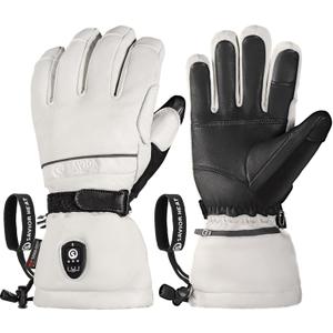 SAVIOR HEAT Heated Gloves for Men Women, EH 8 Pro Electric Leather Ski Gloves for Extreme Cold -5, Aero-Grade Aerogel 3M Insulation, 3000mAh Rechargeable Battery Waterproof for Skiers (White)