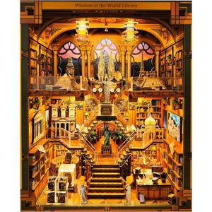 Book Nook Kit - DIY Miniature World Library Booknook - 3D Wooden Puzzle with LED Lights - Creative Bookshelf Insert & Educational Gift for Adults