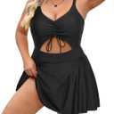 Plus Size Swim Dress - One Piece Swimsuit Tummy Control Bathing Suit with Skirt Cutout Swimwear (Medium, Black)