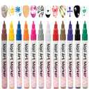 12 Colors Nail Art Pens Set, 3D 0.5MM Nail Polish Pens, DIY Nail Markers, Quick Drying Long Lasting Paint Graffiti Point Dotting Liner Pen Tools for Home & Salon