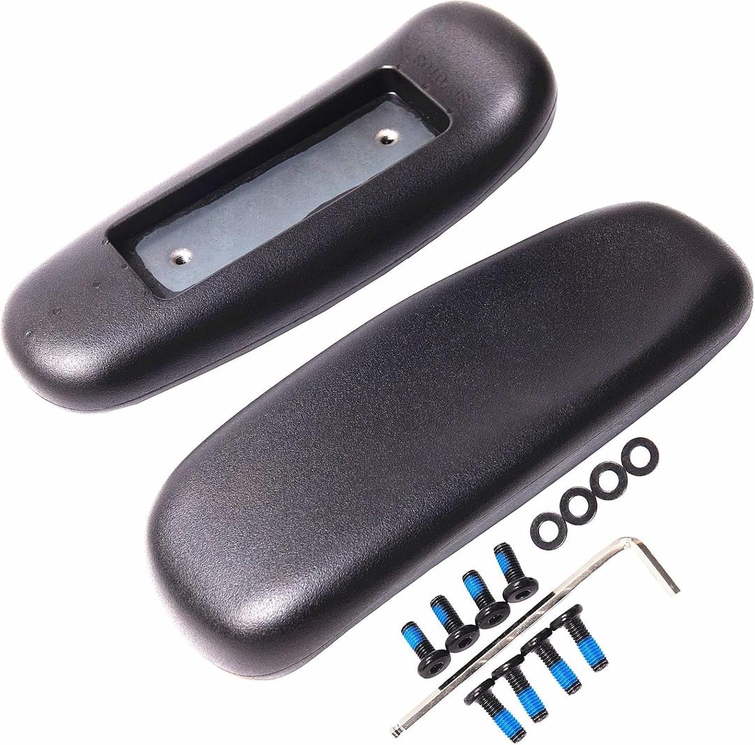 Office Chair Arm Replacement, PU Armrest Arm Pads Caps, Universal 4" Mounting Hole, (Set of 2) Black with Screws Washer and Wrench