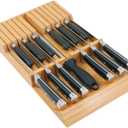 Utoplike in-Drawer Knife Block Bamboo Kitchen Knife Drawer Organizer, Handle Steak Knife Holder Without Knife, Fit for 12 Knives and 1 Sharpening Steel (Knives Not Included)