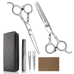 Hair Cutting Scissors Professional Home Haircutting Barber/Salon Thinning Shears Kit with Comb and Case for Men/Women (Silver) (Sliver)