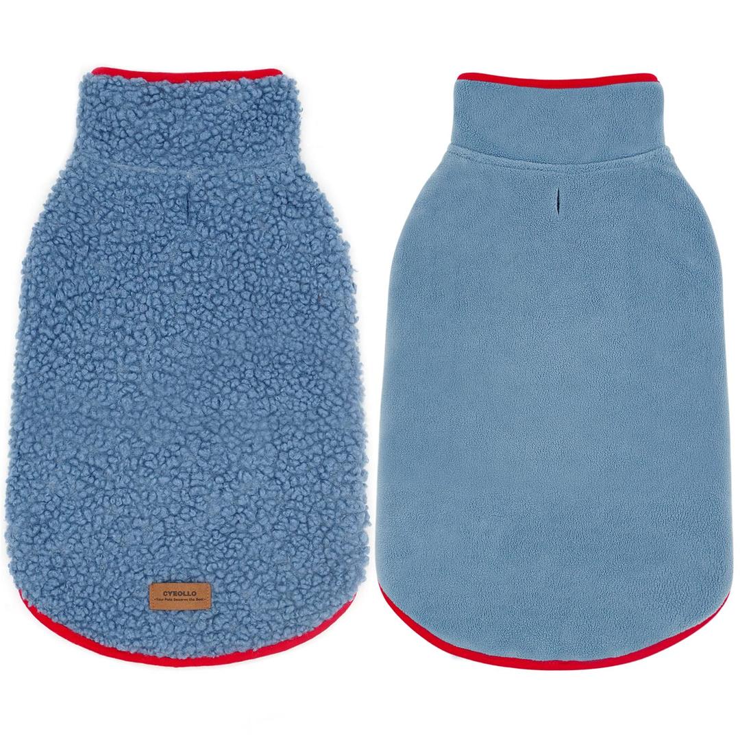 cyeollo Warm Dog Coat Sweater Reversible Dog Jacket Winter Fleece Sherpa Vest Pet Clothes Doggie Jackets for Cold Weather Puppy Cat Apparel Coats for Small Dogs, Blue M