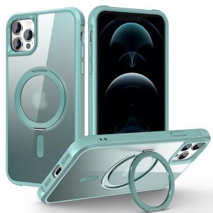 Rotatable Magnetic Ring Stand for iPhone 12/12 pro Case, Compatible with MagSafe, Military-Grade Shockproof, Anti-Scratch Matte Translucent Phone Case for iPhone 12/12 pro(Lake Blue)