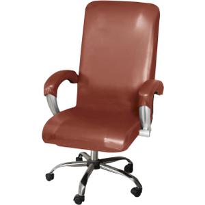 ITFRO Waterproof Office Chair Cover with Armrest Covers Camel PU Leather Computer Desk Chair Cover with Zipper Universal Rotating Gaming Chair Slipcover High Back Chair Seat Protector (Camel)