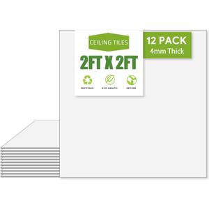 2ft x 2ft Drop Ceiling TilesSmooth White PVC Ceiling Panel 24 x 24in. Waterproof, Washable and Fire-Rated - Reusable - High-Grade PVC to Prevent Breakage-Package of 12 Tiles