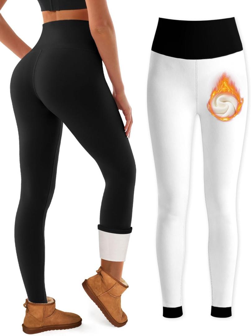 Bluemaple Fleece Lined Leggings Women High Waisted Tummy Control Thermal Warm Workout Hiking Yoga Pants for Cold Winter (Black)