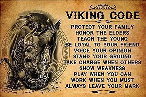 Viking Warrior Metal Tin Sign,Viking Code Vintage Poster Plaque Sign Home Restaurant Kitchen Wall Decor Best Family Decor Gift Ideas 12X8 Inch