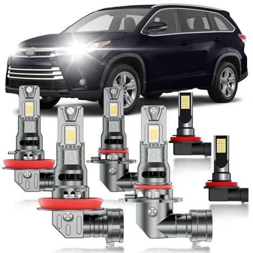 HUOKEDS for Toyota Highlander 2014-2018 Fog Lights Bulbs Combo, 6pcs Super Bright White High Low Multi Beam and Fog Lights Blubs Package, 1:1 Size as Stock Bulbs, Plug and Play 4 PCS