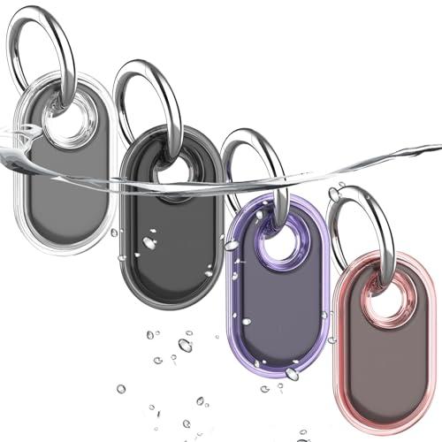 4 Pack Waterproof Compatible with Samsung Galaxy SmartTag2 Holder, TPU GPS Tracker Protective Case for Samsung Tag 2 with Keychain, Anti-Scratch Smart Tag 2 Case (White Black Pink Purple)