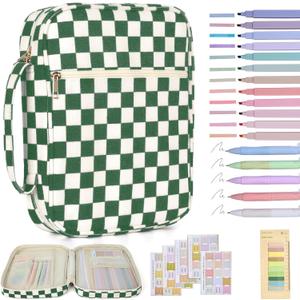 Bible Cover Case for Women Corduroy Bible Case for Girls Checkered Large Bible Cover with Handle Bible Study Supplies Accessories Christian Gifts for Women (Deep Green, Medium)