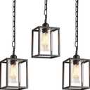 3 Pack Farmhouse Pendant Light,Black Metal Frame Hanging Light Fixture with Clear Glass Shade, Adjustable Chains Industrial Mini Pendant Lighting for Kitchen Island Entryway Porch Foyer