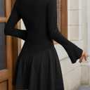 Wenrine Womens Bell Long Sleeve Ribbed Knit Dress Casual Mock Neck Drop Waist Slim Fit Fall Mini Dresses Pea Green