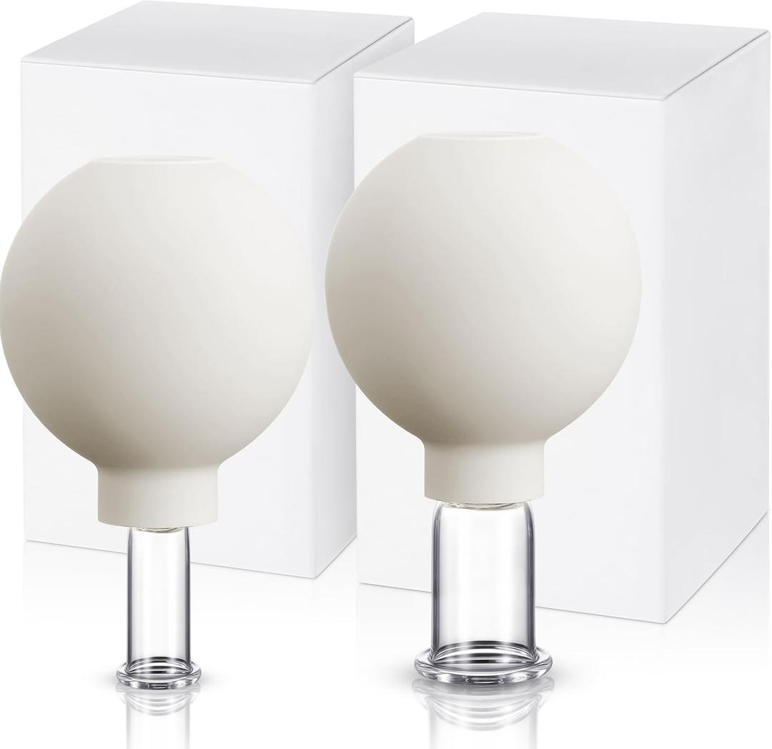 Nuanchu 2 Pieces Facial Cupping Set, Glass Cupping Cups Glass Silicone Cups Vacuum Suction for Face Skin Back Shoulder Muscle(1 Inch and 0.4 Inch Diameter,White)