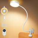 Glocusent Clip on Light, 72 LEDs Clip on Lamp with Amber Night Light, 3 Colors & 5 Brightness Bed Lamp, 30/60-Min Auto Off Timer, Perfect Eye Caring Reading Lamps for Bed/Headboard/Table/Desk (White)
