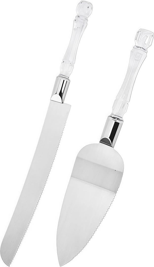 3 x Silver Crystal Cake Cutting Set for Wedding, 2-Piece Stainless Steel Cake Cutter Set, Clear Wedding Cake Knife Set, Cake Knife and Server Set, Cake Cutting Utensils with Faux Crystal Handle