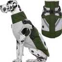 IECOii Large Dog Coat with Harness Built in, Reflective Waterproof Dog Coat for Giant Breeds - Zip Up Fleece Jacket for Dogs, Great Dane Winter Coats Warm Snowsuit for Cold Weather, Green, 4XL (XXXX-Large(Chest:47.24 in))