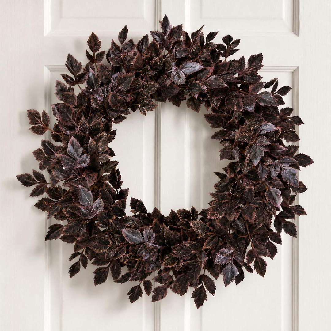 24 Inch Fall Wreath for Front Door, Fall Decor Plum Burgundy Leaves Wreath | Faux Full Autumn Harvest Wreath for Indoor Outdoor, Wall, Window, Mantel, Halloween & Thanksgiving Decor