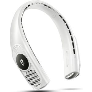 Portable Neck Fans that Blow Cold Air, Wearable Bladeless Neck Fan, Rechargeable 360Personal Fan Neck Cooler, 3-Speed, LED Display, 4000mAh, Type-C Port, For Travel, Outdoor, Birthday Gift for Women (White)
