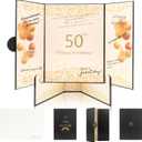 50th Birthday Signature Book, Black and Gold Party Decorations with Envelopes & Bracket,Gold foil-Stamped Typography, 12x18 inch paired with a Striking 3D Embossed 50 Medallion Design