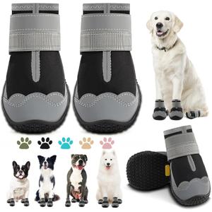 Dog Boots for Large Dogs, Medium Dog Boots & Paw Protectors for Hardwood Floors, Outdoor Dog Booties for Hot Pavement Winter Snow Hiking, Dog Shoes with Reflective Strips (Width 2.55 Inch, Light Black)