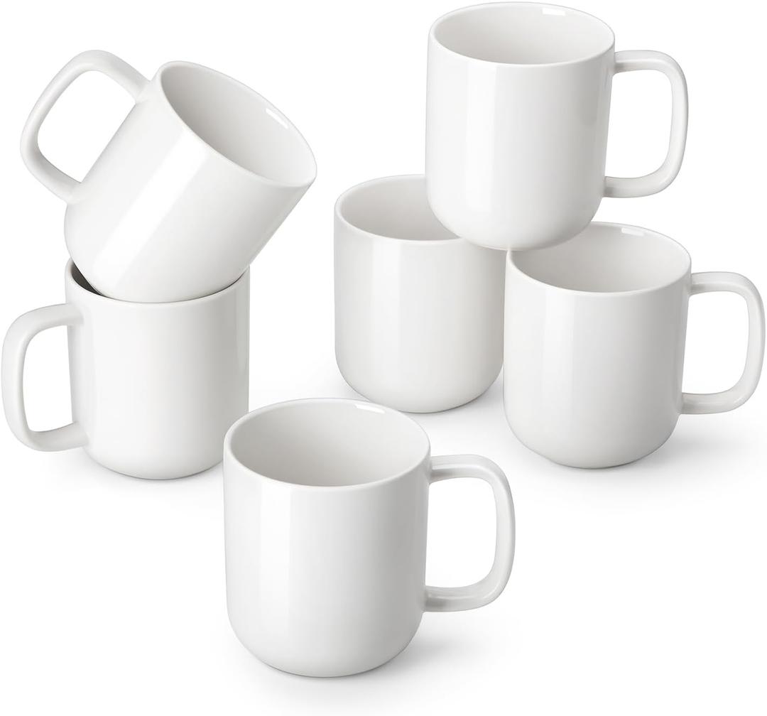 vancasso Porcelain Coffee Mugs Set, 12 oz Ceramic Coffee Cups for Latte Hot Tea Cappuccino Cocoa Milk Cups Set of 6, Dishwasher & Microwave Safe, White