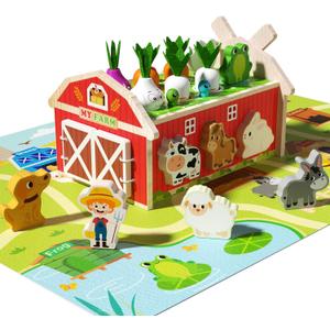 JAUNTY Montessori Toy for Toddlers 1 2 3 Years Old, Wooden Farm Shape Sorting Toy for Baby Boys Girls 1-3, Educational Learning Sensory Toy 1 Year Old Gift for 1st First Birthday