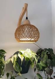 Bstrip Hanging Grow Lights for Indoor Plants, 18W Full Spectrum, Boho Rattan Lantern Shade, 3800K Wall-Mounted Decorative Plant Light with 9.8FT Power Cord, Ideal for Tall Plants, Flowers