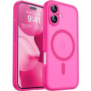 CANSHN Magnetic for iPhone 17 Case, Upgraded [Full Camera Protection] [Compatible with Magsafe] [Translucent Matte] Shockproof Protective Phone Case for iPhone 17 - Hot Pink (Iphone 17 (6.3 Inch,2 Lens))