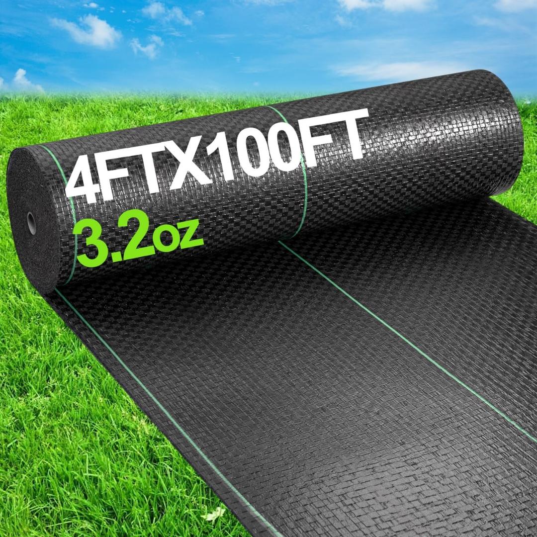 AMAGABELI GARDEN & HOME, 3.2oz 4ft x 100ft Weed Barrier Landscape Fabric Heavy Duty Ground Cover Weed Cloth Geotextile Fabric Durable Driveway Garden Lawn Fabric Outdoor Weed Control Block Mat