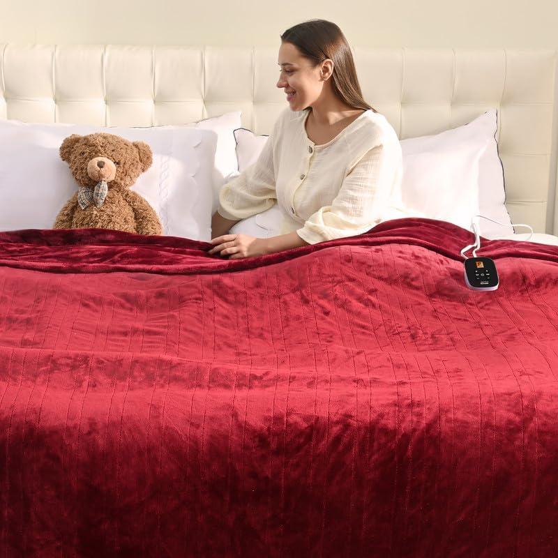 Bearhug Electric Blanket Heated Heating Blanket Full Size 77" × 84" Double Sided Velvet 10 Heating Levels & 0.5-12H Auto Off Over-Heat Protect ETL Certification Machine Washable Red