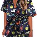 Ekouaer Pajamas for Women Silk Satin Pjs Soft Sleepwear Short Sleeve Button Down Pjs Top and Shorts 2 Piece Lounge Set S-XXL (XXL)