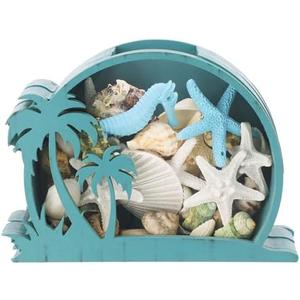 CroBlissful Green Coconut Seashell Holder Seashell Display Box Wooden Small Starfish Shell Display Case with Acrylic Clear Window Shark Tooth Collection Box for Shells Sea Rock Home Decor Present