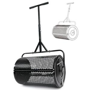 Compost Spreader 24 Inch Peat Moss Spreader with Installation Support Accessories, Metal Mesh Roller Lawn Spreader for Top Soil, Manure, Mulch, Top Dressing - Garden spreaders for lawns