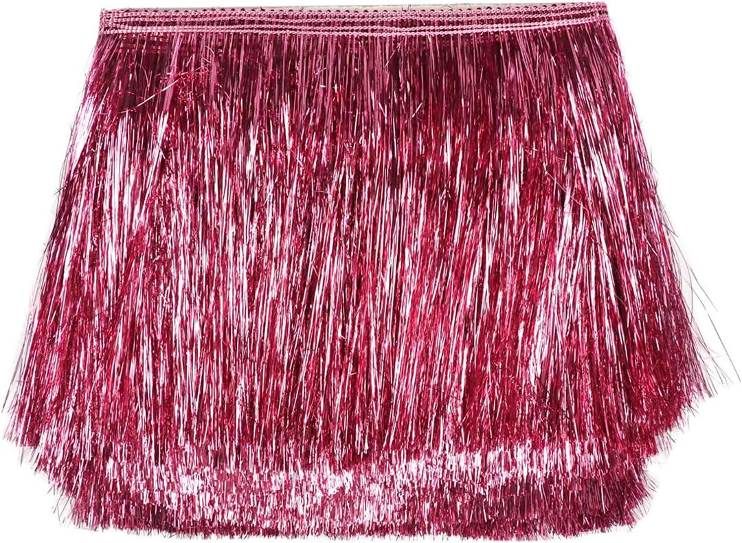 YYCRAFT 6" Wide Fringe Trim Garland Dance Costume Fringe Trimming Shiny Foil Effect Party Decor (10 Yards, Dark Pink)