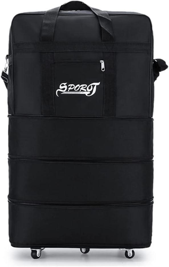 M Size Expandable Travel Oxford Duffel Bag with Wheels Waterproof Lightweight Traveling Foldable Suitcase (Black)