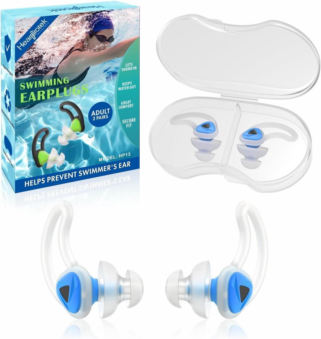 Hearprotek [2 Pairs] Swimmer Ear Plugs,Custom-fit Water Protection Adult Swimming earplugs for Swimmers Pool Shower Bathing and Other Water Sports (Blue)