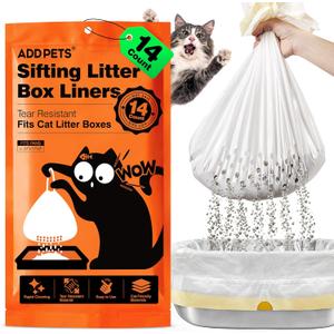 Sifting Litter Box Liners 14 Count,Drawstring Jumbo Cat Litter Bags Fits All Litter Box,Cat Products