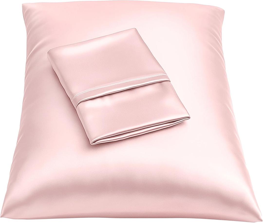BLISSFORD Pink Satin Pillowcase with Zipper, for Hair and Skin Care, Feels Soft and Cool Like a Silk Pillowcase, Satin Pillow Cases 2 Pack, Slik Pillow Cover, Queen Size - Set of 2