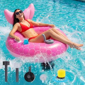 Motorized Pool Float for Adult, Pool Inflatable Lounger Chair Electric River Tube Floating with Pusher Handles Cup Holder and Pump for Party Beach Summer Fun, 47.24" x 47.24"
