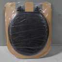 Mayfair Padded Toilet Seat, Cushioned Soft Vinyl over Wood Core Seat, Secure Hinges, Easy Clean, Made in USA, Round, Black