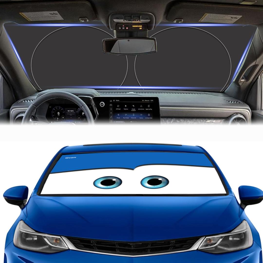 Gven Windshield Sun Shade Universal Fit for Car Window Sunshades Cover Automotive Interior Sun Protector Accessories for Compact& Midsize Sedan,Com& Subcompact SUV,Small Pickup,Wagon(Blue, S)