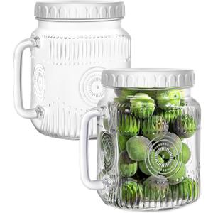 Amzcku 2 Pack Large Glass Mason Jars, 74 oz Wide Mouth with Lid with Handles for Fridge, Glass Canisters for Food Storage, DIY Decor, Perfect for Sugar, Flour, Cookies, Pickles, and More