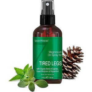 Seven Minerals Magnesium Oil Spray - Powerful USA Made Blend with Essential Oils (Cypress, Sweet Marjoram and Peppermint) - Free Ebook Included (4 fl oz)