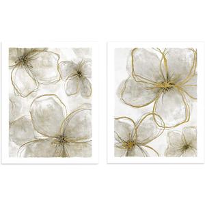Flower Pictures Wall Art Prints: 8x10 Inches Floral Blossom Artwork Gold Foil Abstract Botanical Wall Decor for Living Room Bedroom Bathroom UNFRAMED Set of 2 (Floral Theme 01)