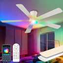 Carrefour 52 Inch Ceiling Fans with Lights Remote and App Control, Low Profile Flush Mount Modern Ceiling Fan with RGB Light, 6 Speeds Reversible DC Motor, Dimmable 3 CCT for Bedroom, Living Room (White)