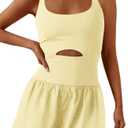 ReachMe Womens Running Onesie Workout Rompers One Piece Work out Outfits Athletic Romper Jumpsuits(Light Yellow,S)