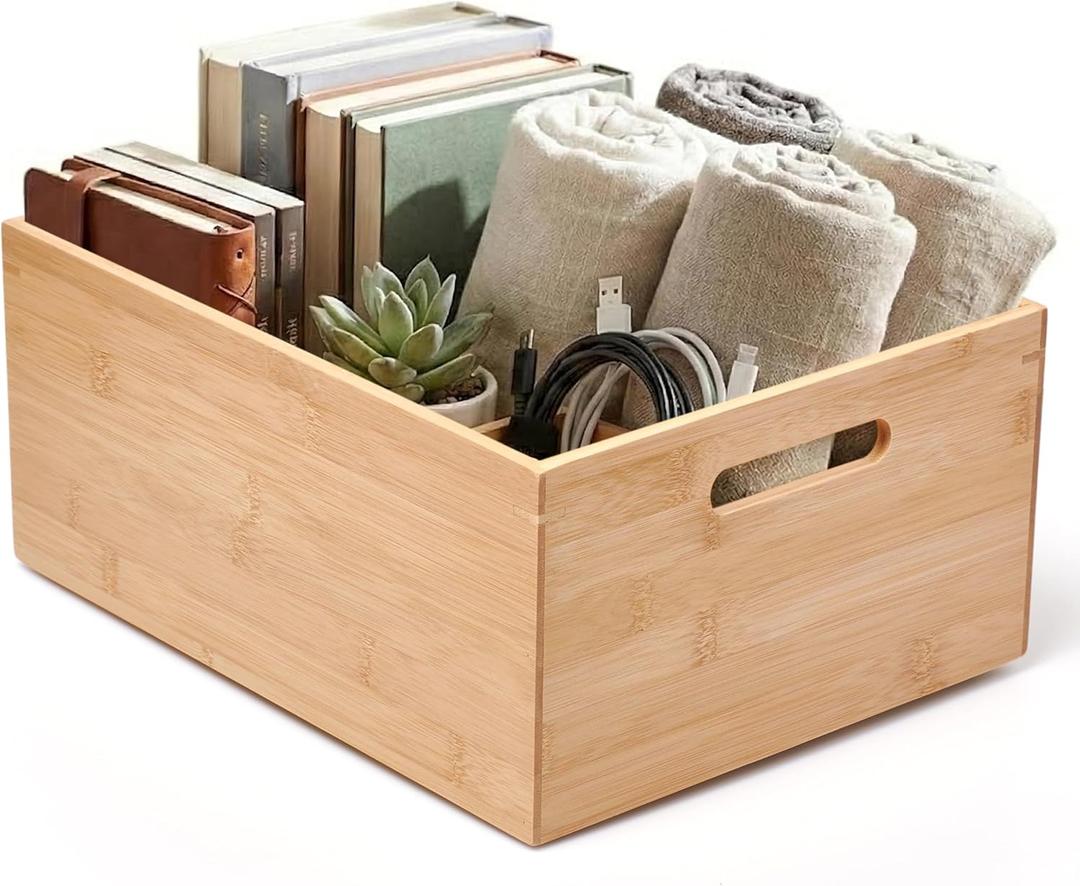 Prosumer's Choice Bamboo Storage Box - Wood Crate - Bamboo Box Storage for Kitchen, Living Room, Office - Arts & Crafts Container Caddy Basket - Home Decor & Organization Accessories 14"L x 11"W x 6"H